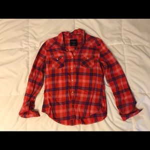Button Down Long Sleeve Red Plaid Shirt
